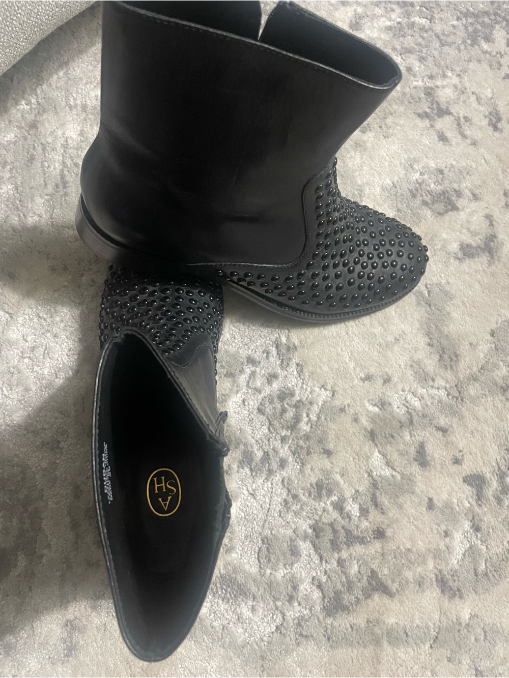 Ash Duran Black Studded Leather Ankle Booties size 39
